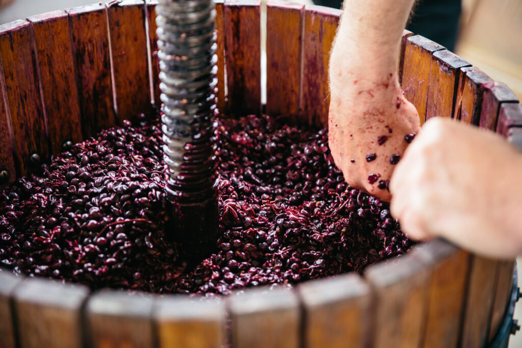 A close up of a basket press in action